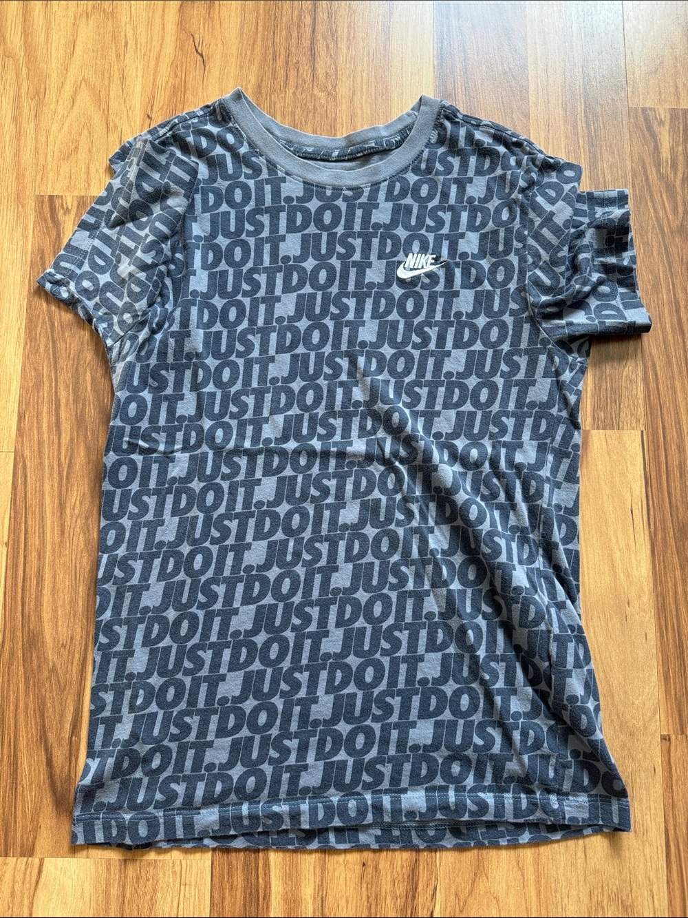 Nike Gray All-Over "Just Do It" Graphic Tee